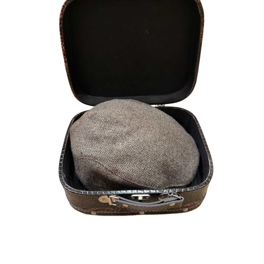 Bobby Jones Mens Wool Flat Cap With Faux Snakeskin Vintage-Style Travel Case
